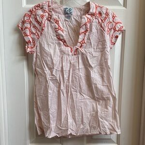 Tabitha Pink Blouse with Orange Embroidery